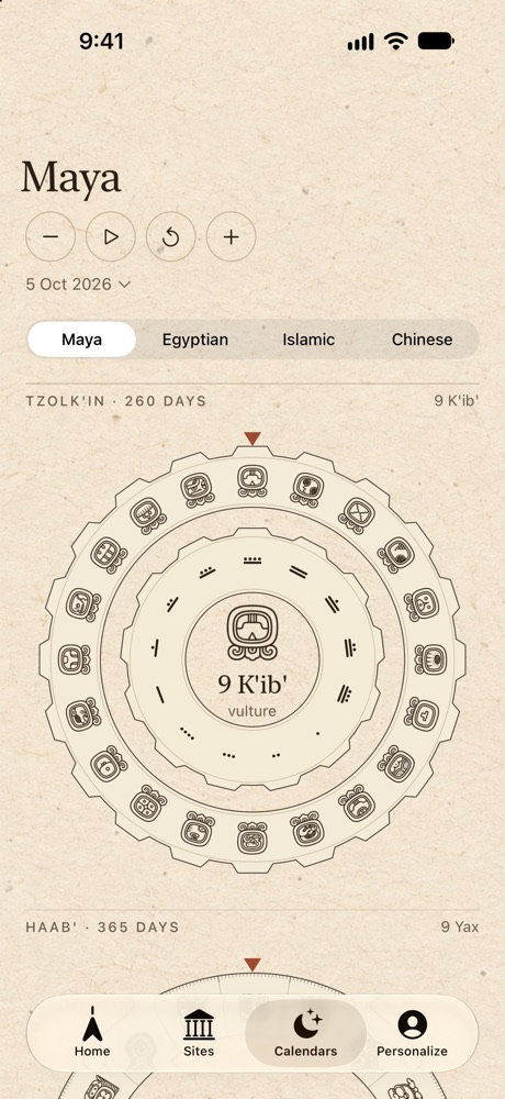 Screenshot: Turn the Maya calendar wheels