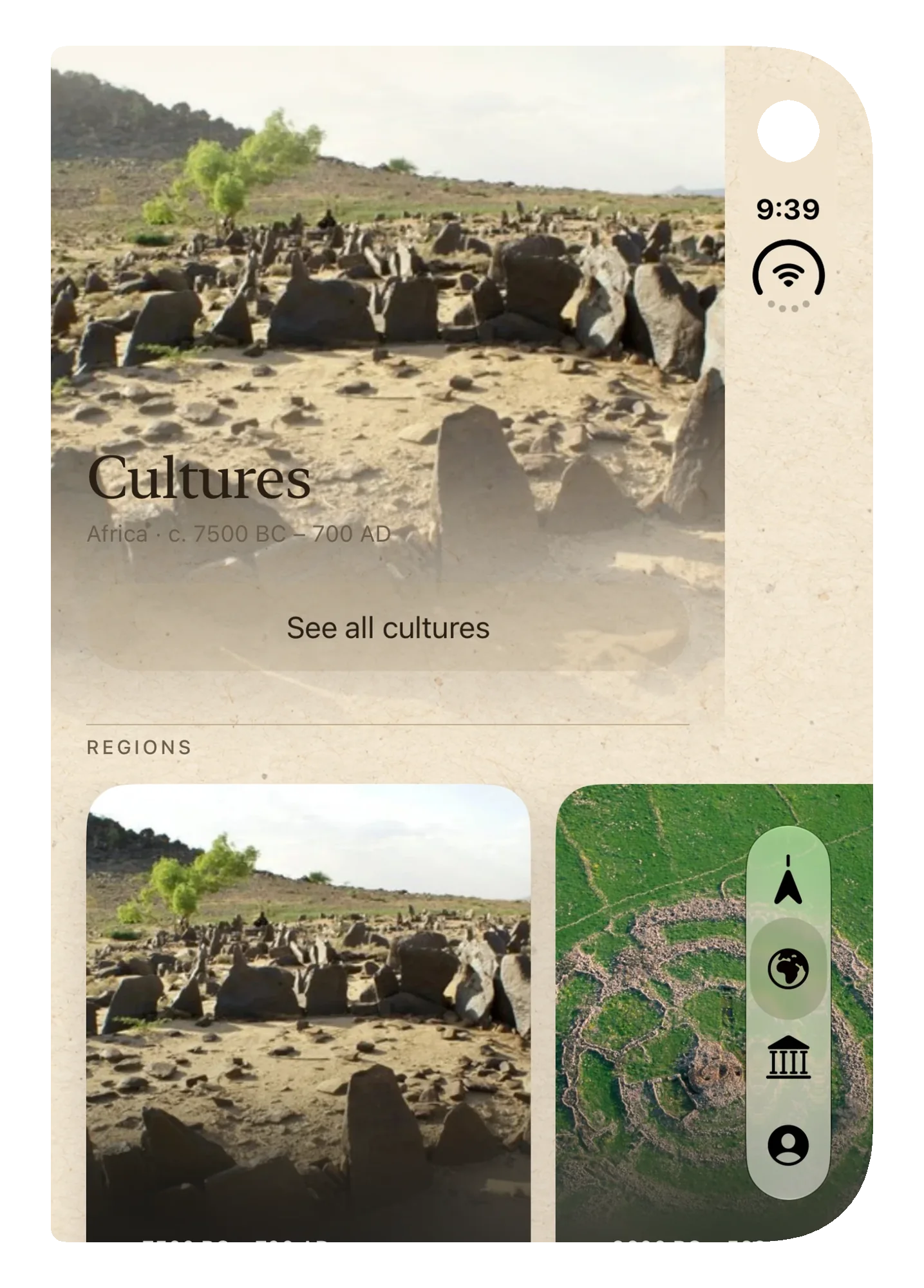 Almanac on the cover screen of a closed iPhone Duo: Cultures, opening on Africa