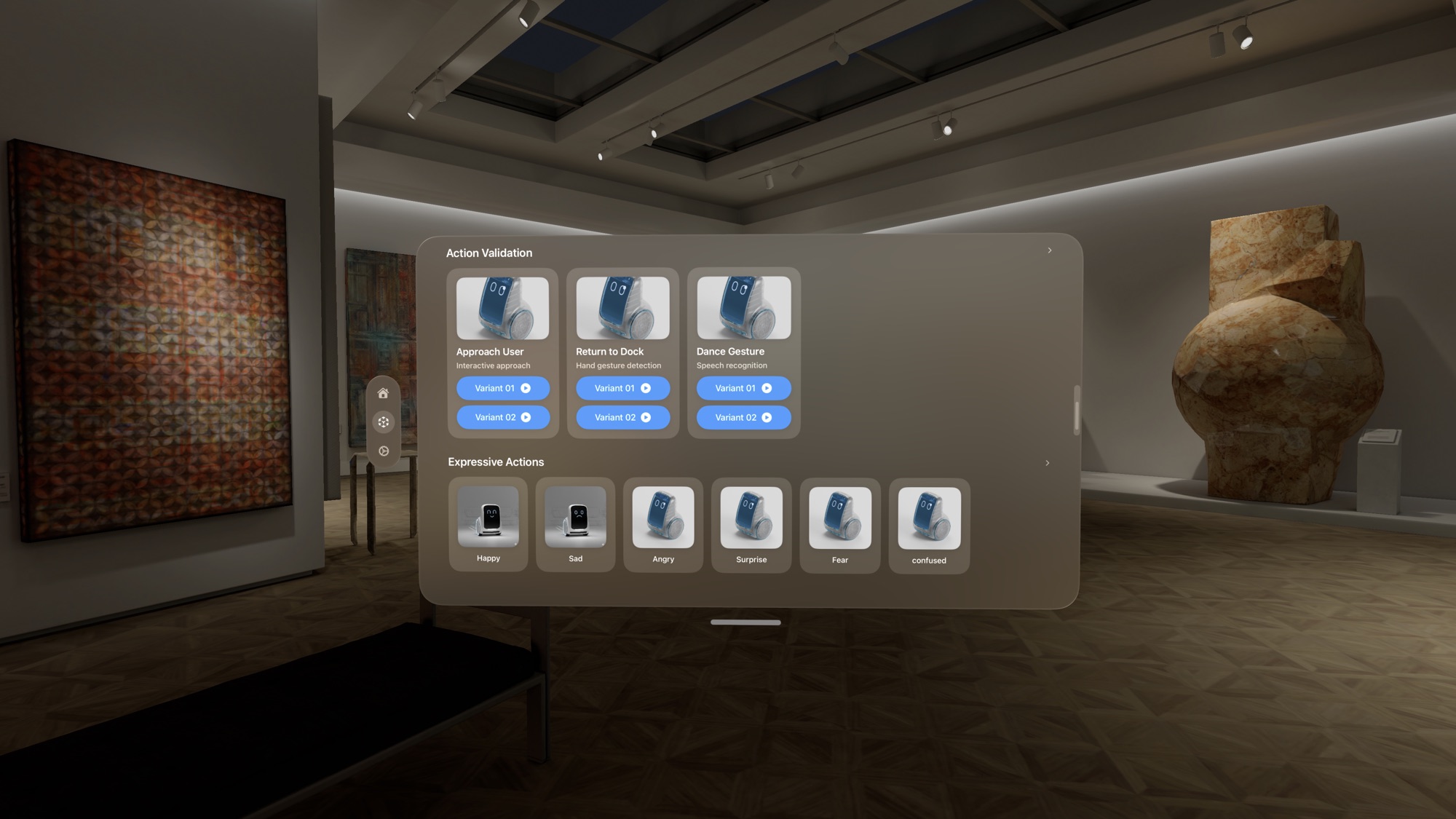 A visionOS window listing Lemmy’s action variants, floating in a virtual environment
