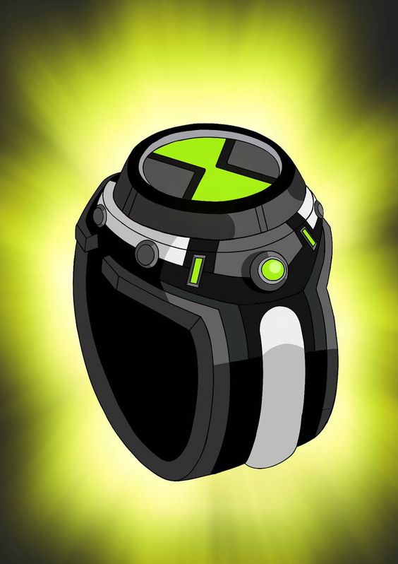 The same style of Omnitrix illustration, on a yellow burst